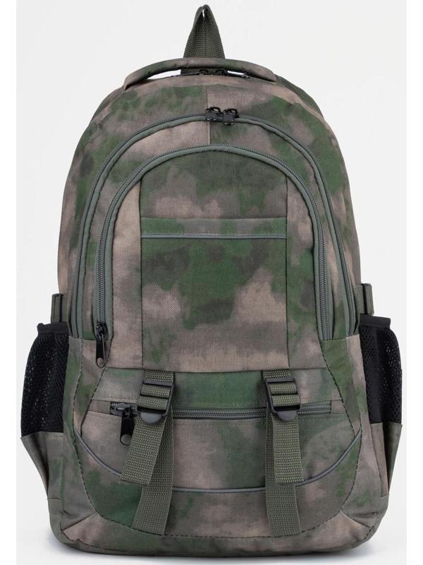 Рюкзак туристический, 2 отдела на молниях, 5 наружных карманов, цвет зелёный