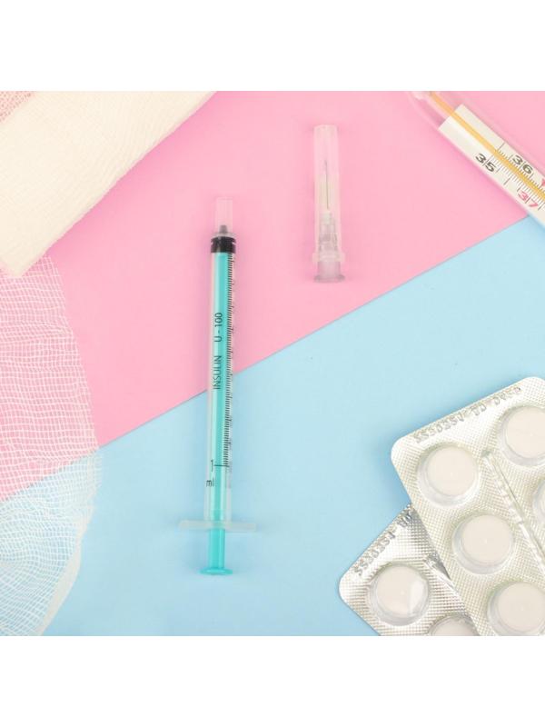 Шприц инсулиновый 1 мл U-40, U-100 с надетой иглой, 26G, 0,45 х 13 мм, МПК Елец, Россия