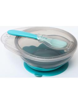 Набор для кормления: миска на присоске, с крышкой + ложка, цвет бирюзовый, 400 мл