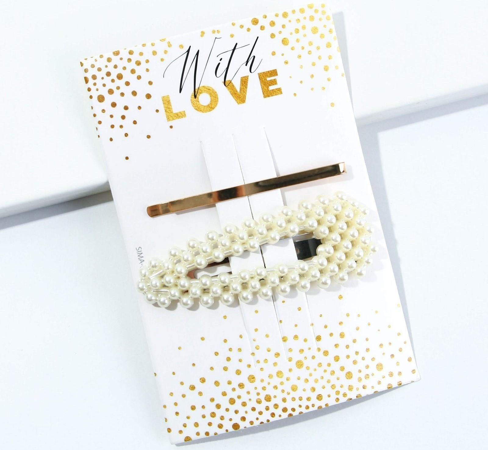 Заколка и невидимка для волос на подложке With love, 2 шт.