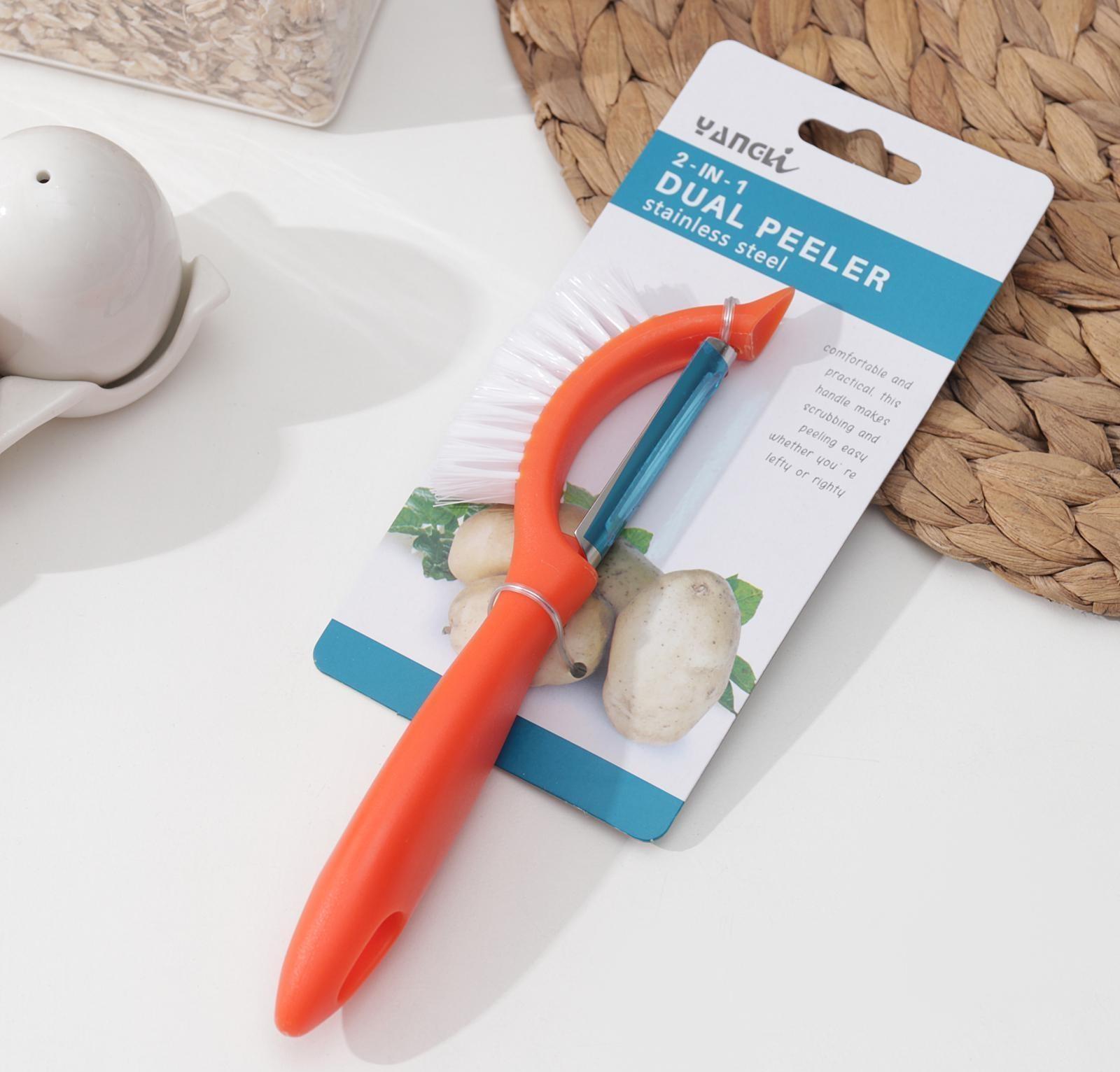 Овощечистка «Сарбо», 18,5×5 см, с щеткой, цвет МИКС