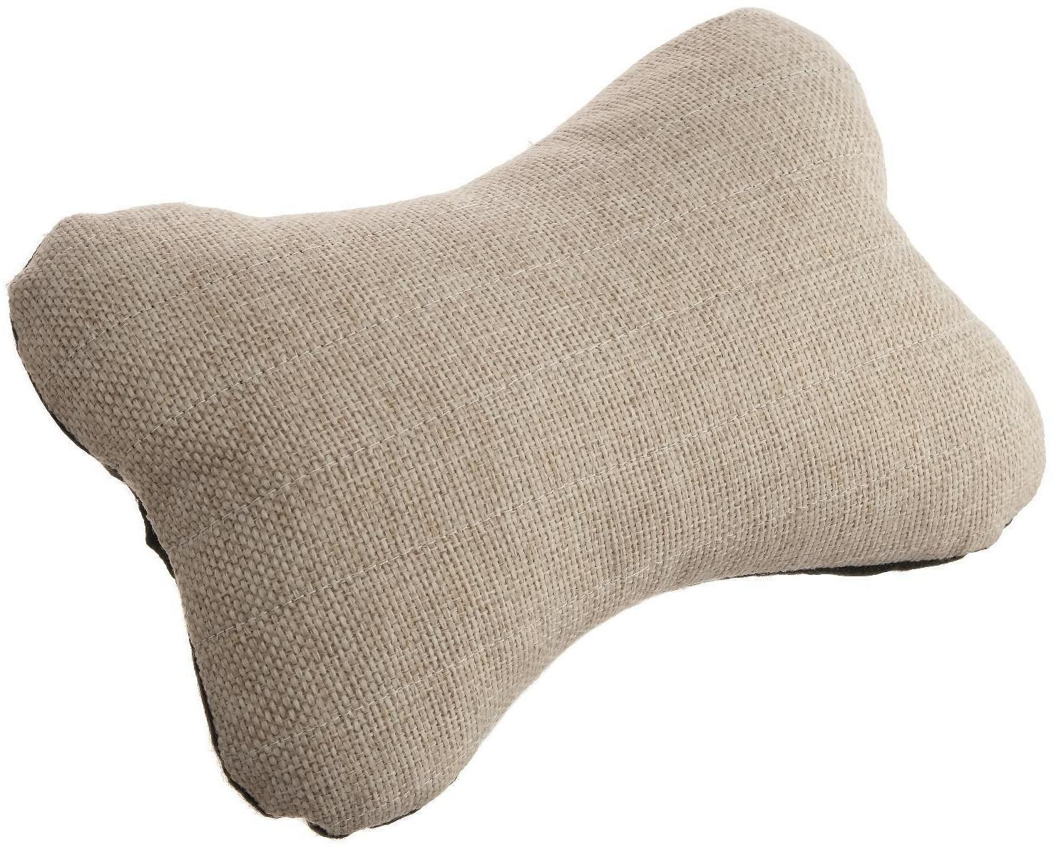 Подушка автомобильная косточка, на подголовник, лен, бежевый, 16 х 24 см