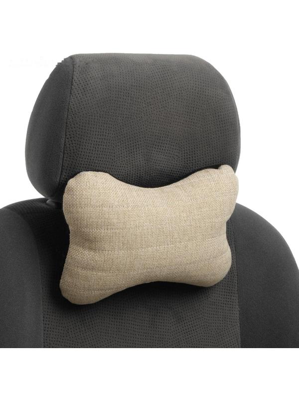 Подушка автомобильная косточка, на подголовник, лен, бежевый, 16 х 24 см