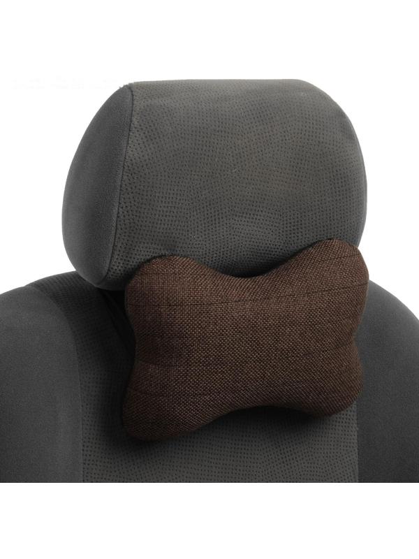 Подушка автомобильная косточка, на подголовник, лен, коричневый, 16х24 см