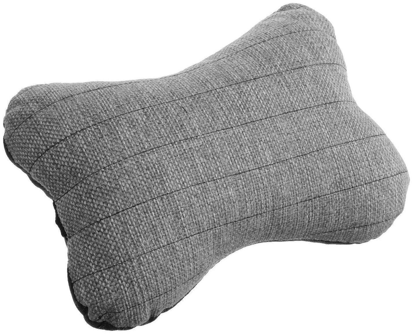 Подушка автомобильная косточка, на подголовник, лен, серый, 16х24 см