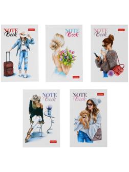 Блокнот А7, 48 листов, в клетку, на склейке, Happy time, обложка мелованный картон, глянцевая ламинация, трёхцветный блок, МИКС