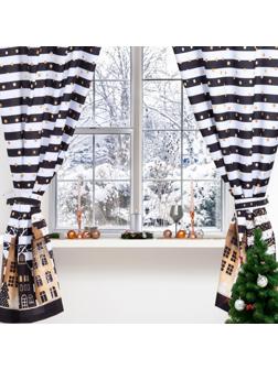 Новогодний комплект штор для кухни с подхватами 