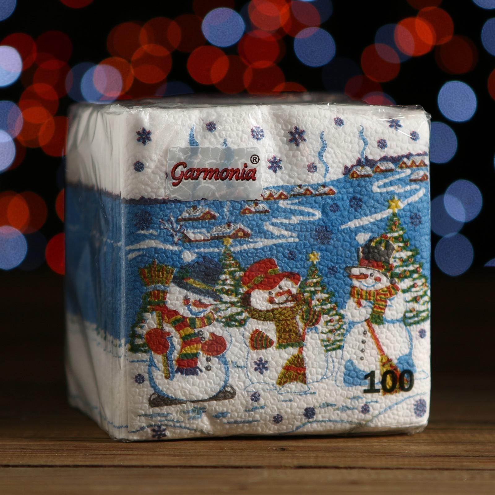 Новогодние салфетки бумажные Гармония цвета многоцветие 