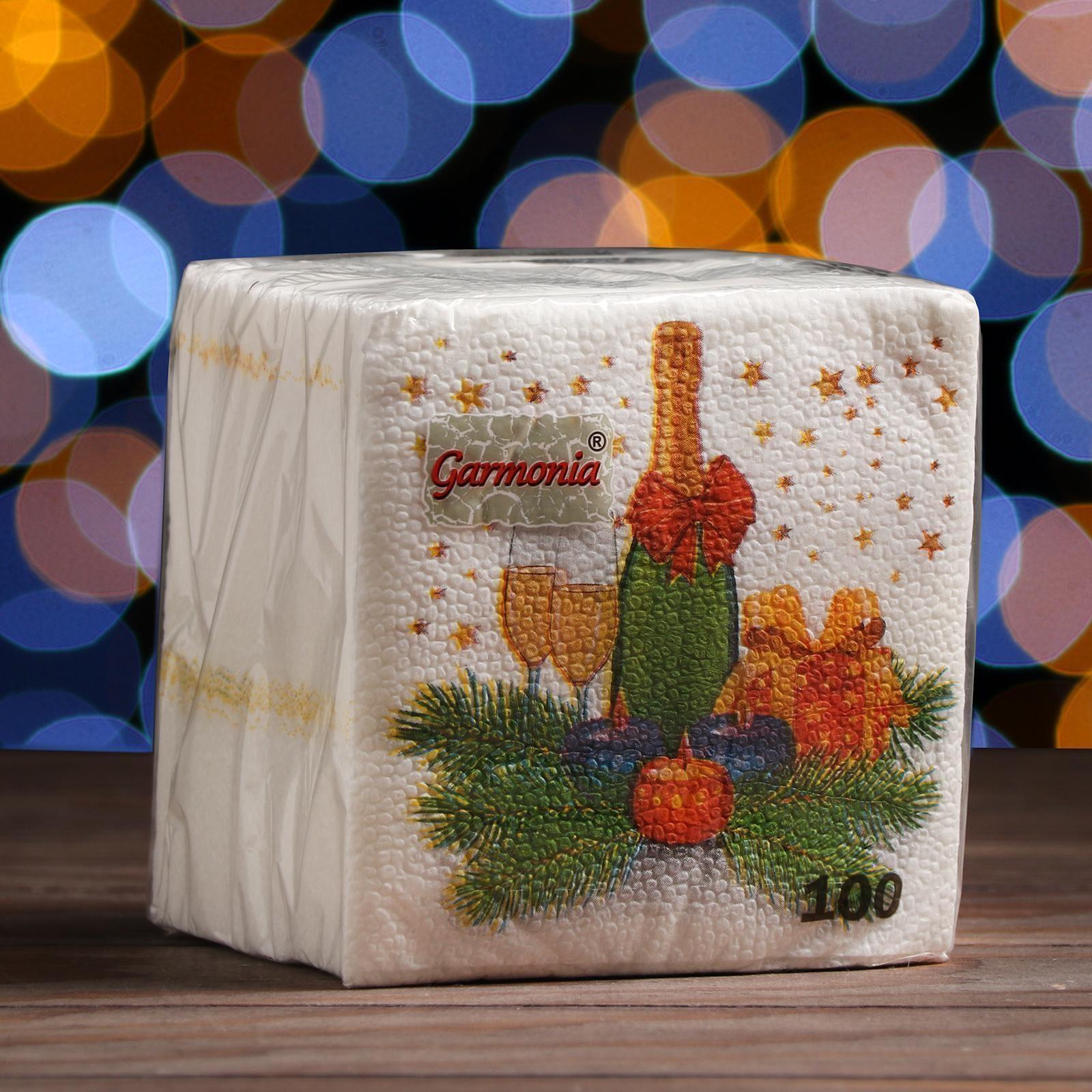 Новогодние салфетки бумажные Гармония цвета многоцветие 