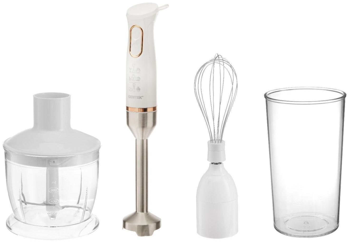 Блендер Centek CT-1347, погружной, 800 Вт, 0.6 л, 2 скорости, белый