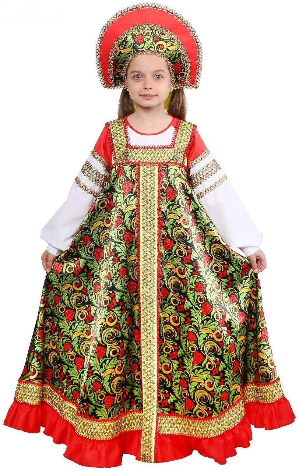 Русский народный костюм «Рябинушка», платье длинное, кокошник, бомбоны на шнурке, р. 30, рост 110-116 см