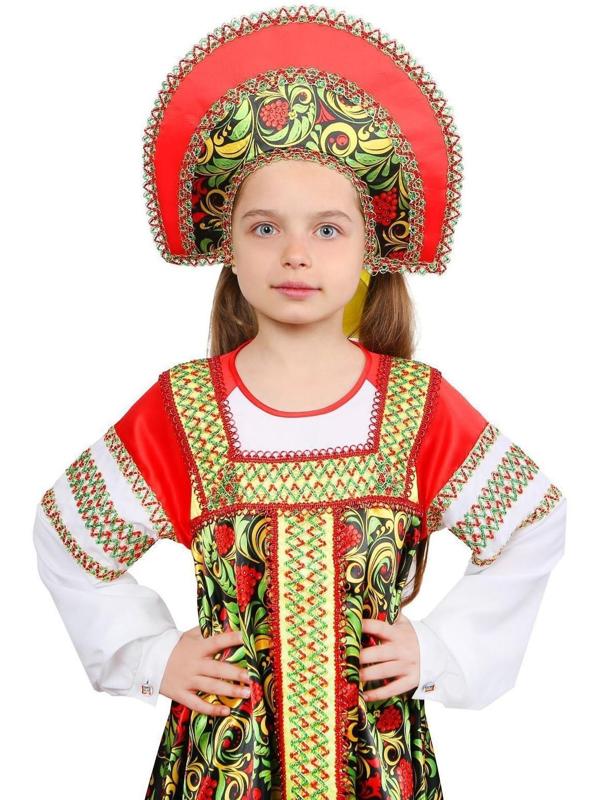 Русский народный костюм «Рябинушка», платье длинное, кокошник, бомбоны на шнурке, р. 30, рост 110-116 см