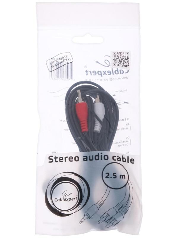 Кабель-переходник аудио Cablexpert CCA-458, Jack 3.5 мм(m)-2xRCA(m), 2.5 м, черный