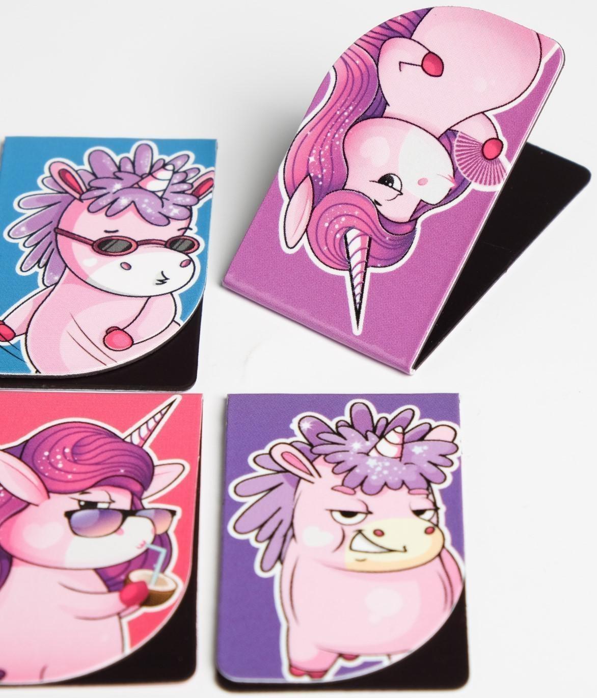 Магнитные закладки Unicorn time на открытке, 4 шт