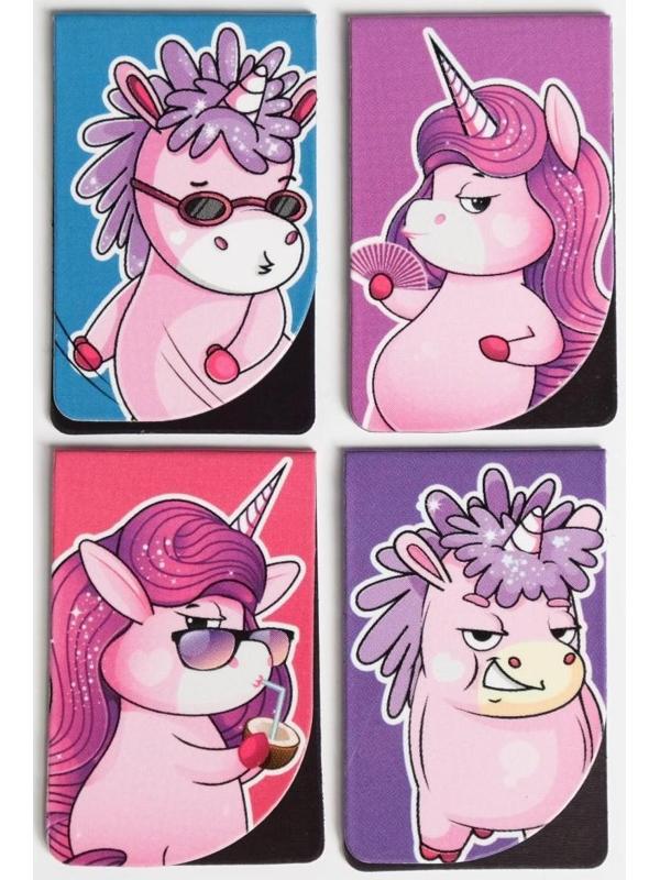 Магнитные закладки Unicorn time на открытке, 4 шт