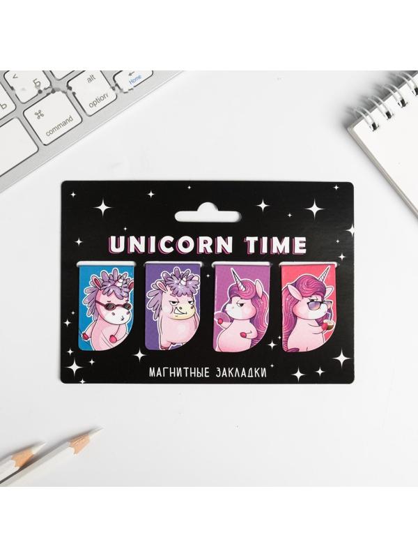 Магнитные закладки Unicorn time на открытке, 4 шт
