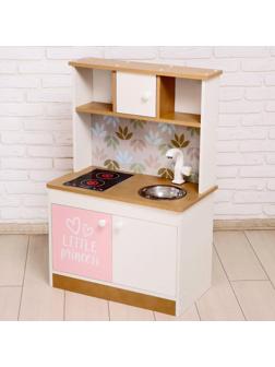 Игровая мебель «Детская кухня», цвет корпуса бело-бежевый, цвет фасада бело-розовый, фартук цветы