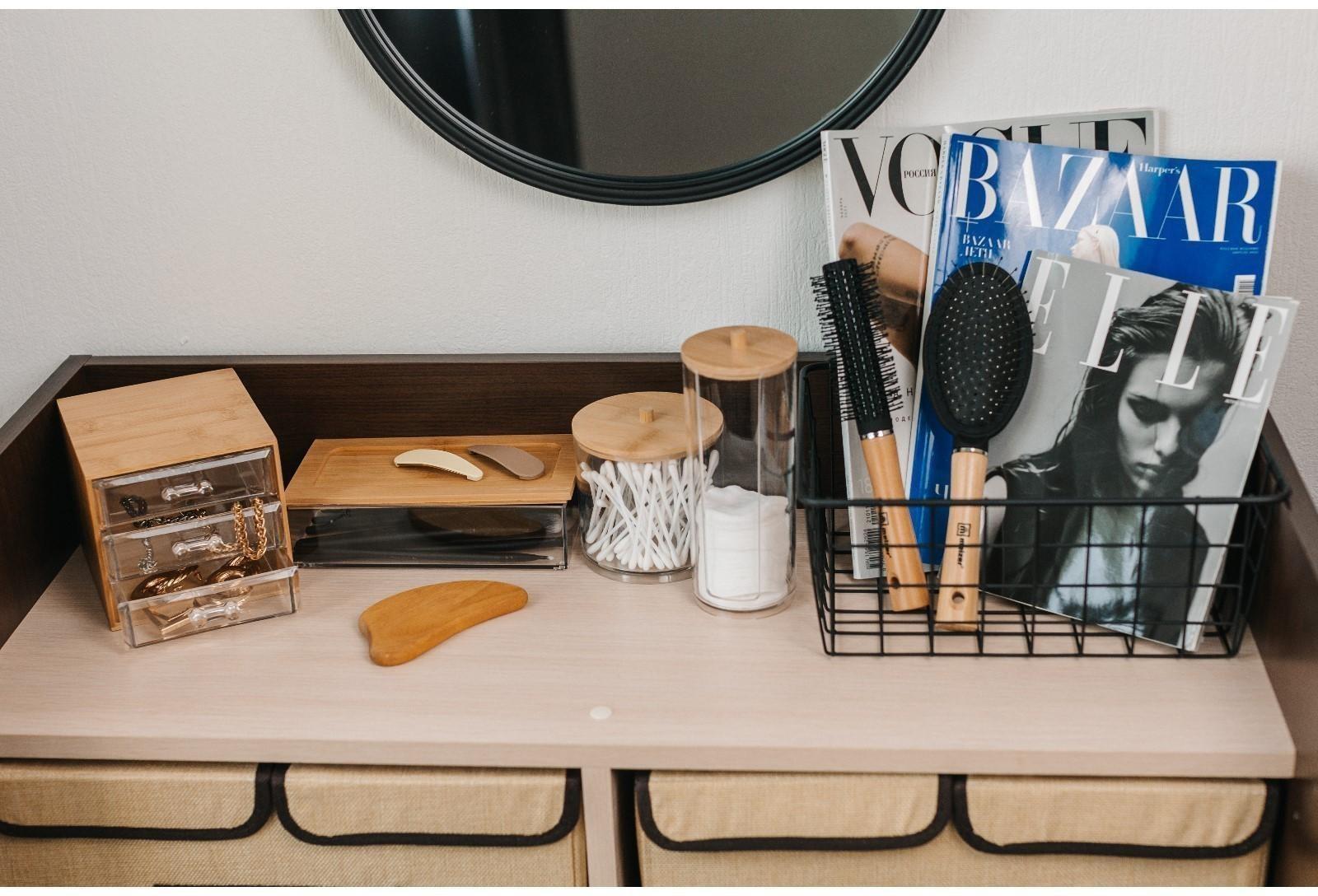 Органайзер для хранения ватных палочек, с крышкой, 7 × 7 × 9,5 см, в картонной коробке, цвет прозрачный/коричневый