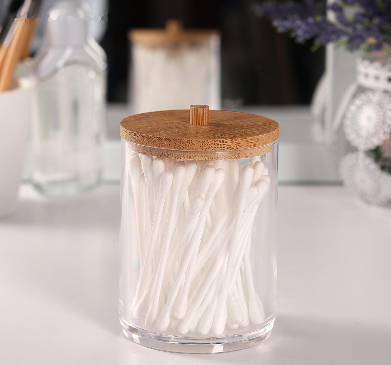 Органайзер для хранения ватных палочек, с крышкой, 7 × 7 × 9,5 см, в картонной коробке, цвет прозрачный/коричневый