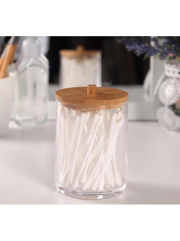 Органайзер для хранения ватных палочек, с крышкой, 7 × 7 × 9,5 см, в картонной коробке, цвет прозрачный/коричневый