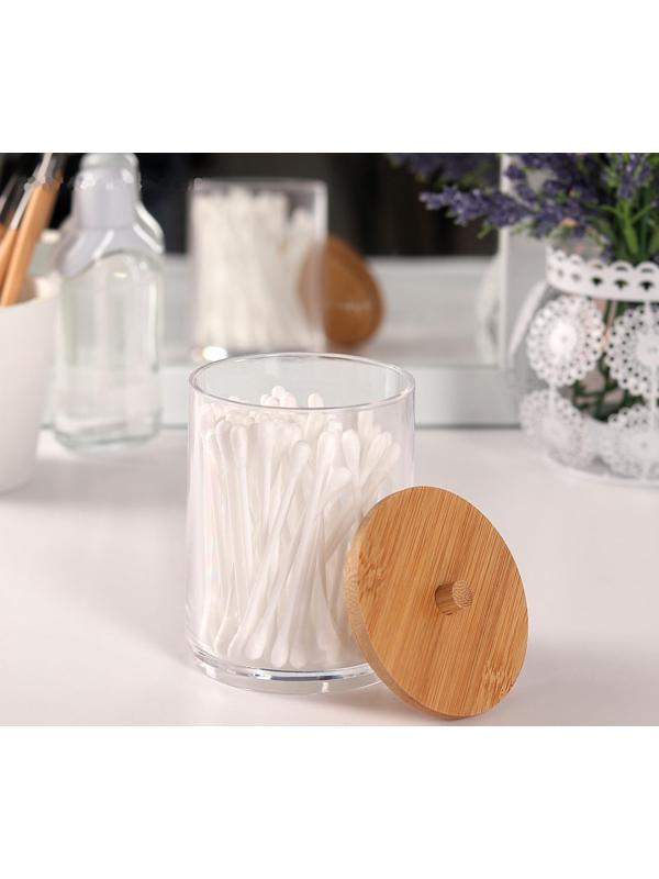 Органайзер для хранения ватных палочек, с крышкой, 7 × 7 × 9,5 см, в картонной коробке, цвет прозрачный/коричневый