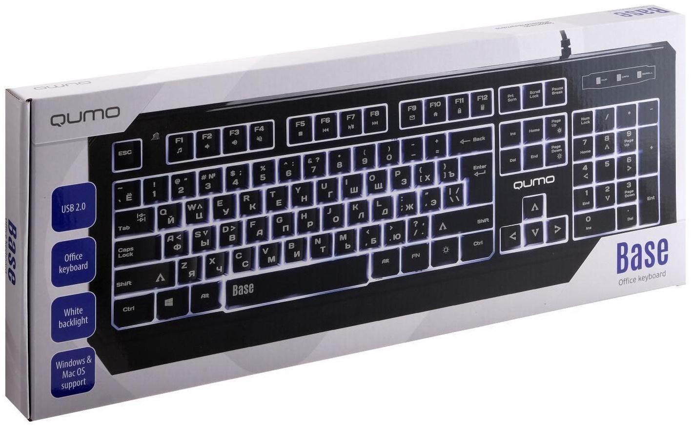 Клавиатура Qumo Base K59, проводная, мембранная, 104 клавиши, USB, подсветка, чёрная