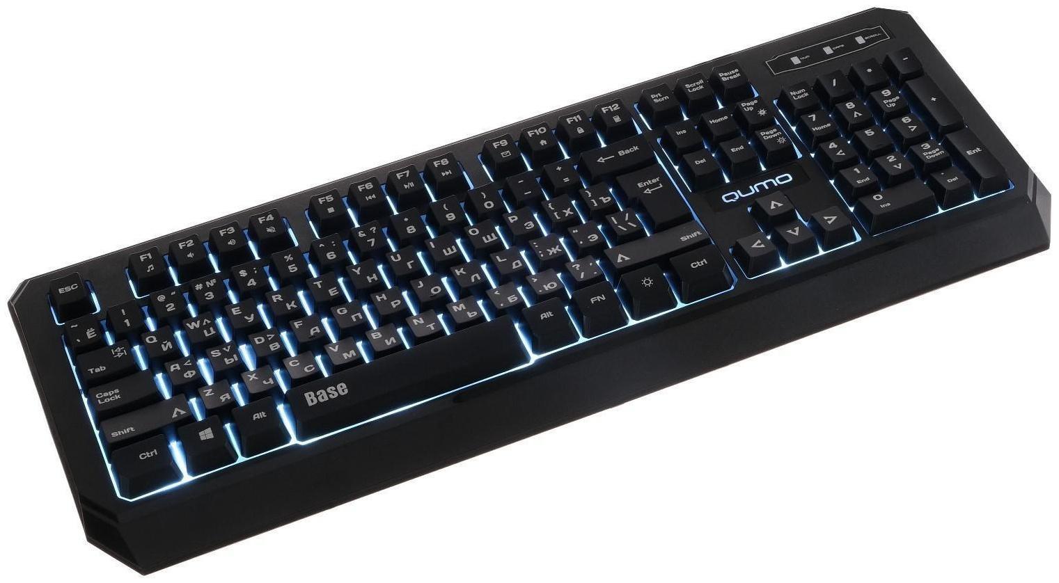 Клавиатура Qumo Base K59, проводная, мембранная, 104 клавиши, USB, подсветка, чёрная
