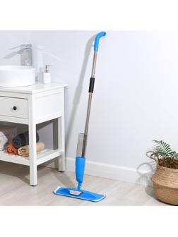 Швабра для мытья пола с распылителем и щёткой Доляна, насадка из микрофибры 42×14 см, стальная ручка 120 см, цвет МИКС