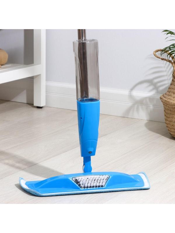 Швабра для мытья пола с распылителем и щёткой Доляна, насадка из микрофибры 42×14 см, стальная ручка 120 см, цвет МИКС