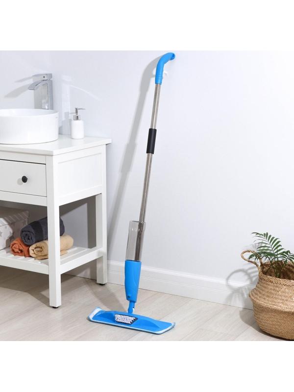 Швабра для мытья пола с распылителем и щёткой Доляна, насадка из микрофибры 42×14 см, стальная ручка 120 см, цвет МИКС