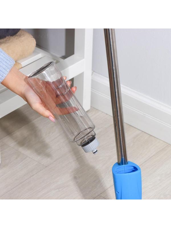 Швабра для мытья пола с распылителем и щёткой Доляна, насадка из микрофибры 42×14 см, стальная ручка 120 см, цвет МИКС