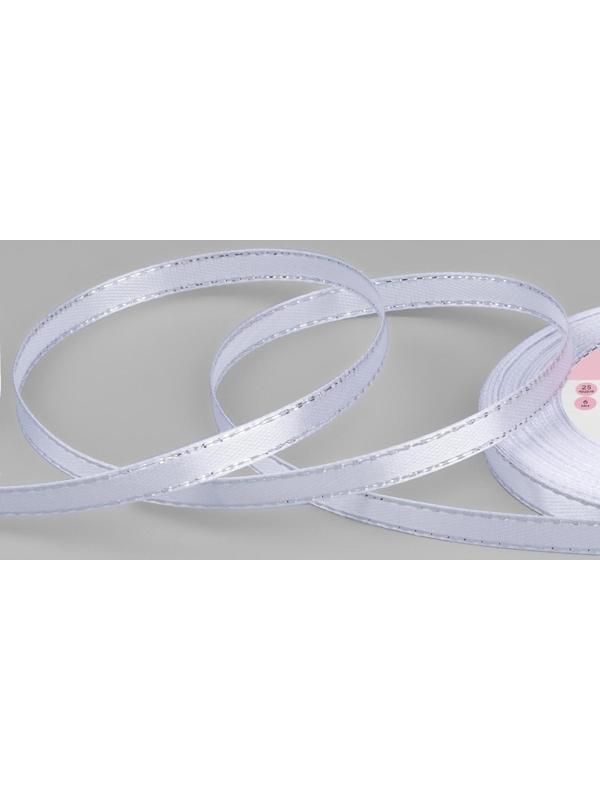 Лента атласная «Серебряные нити», 6 мм × 23 ± 1 м, цвет белый №001