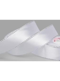 Лента атласная «Серебряные нити», 25 мм × 23 ± 1 м, цвет белый №001
