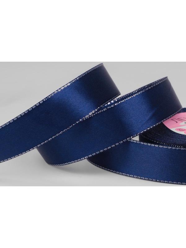 Лента атласная «Серебряные нити», 25 мм × 23 ± 1 м, цвет синий №038