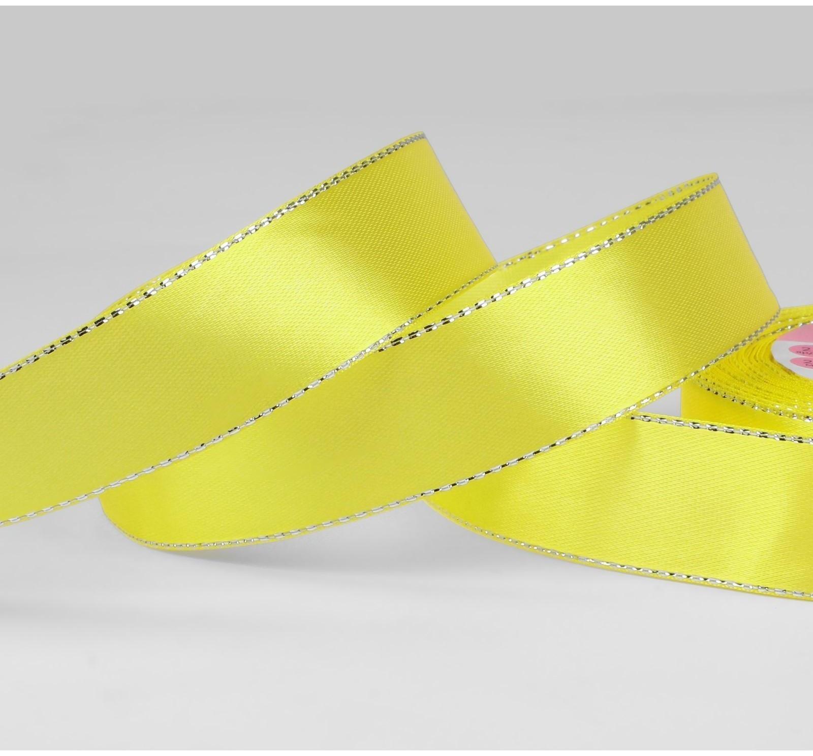 Лента атласная «Серебряные нити», 25 мм × 23 ± 1 м, цвет жёлтый №015