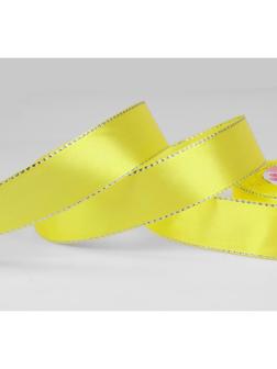 Лента атласная «Серебряные нити», 25 мм × 23 ± 1 м, цвет жёлтый №015