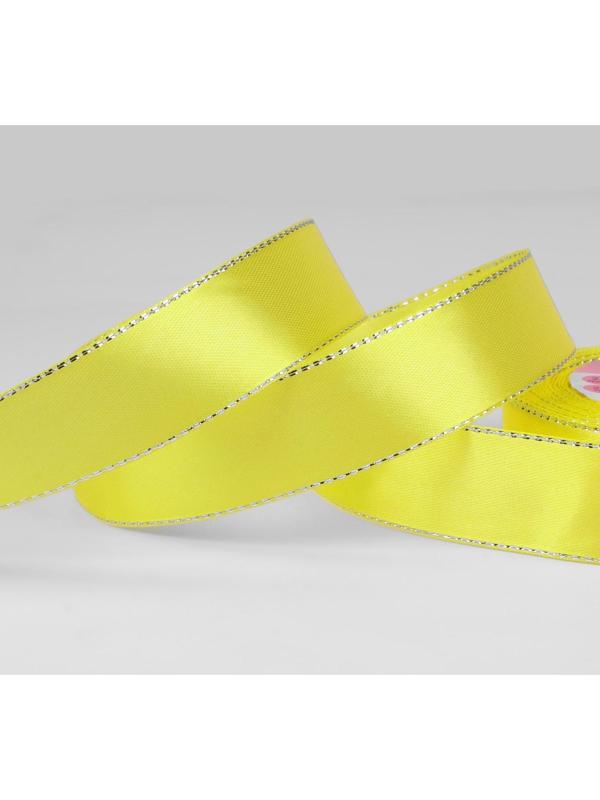 Лента атласная «Серебряные нити», 25 мм × 23 ± 1 м, цвет жёлтый №015