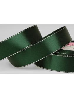 Лента атласная «Серебряные нити», 25 мм × 23 ± 1 м, цвет зелёный №049