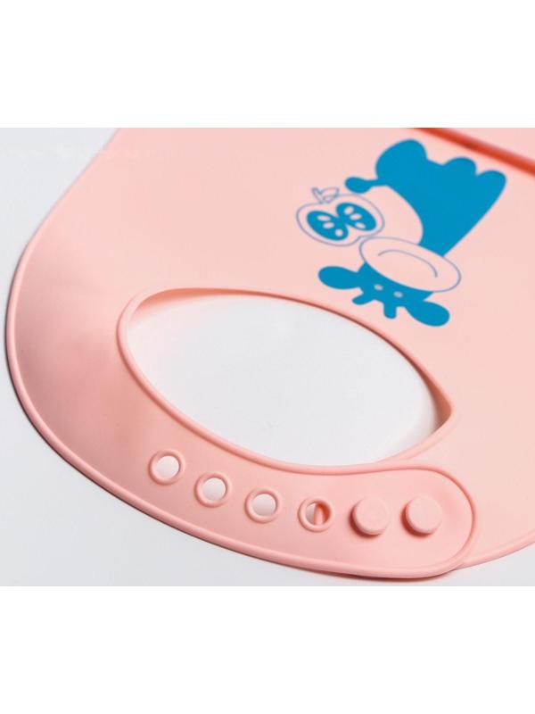 Нагрудник для кормления «Жираф» силиконовый с карманом, цвет розовый