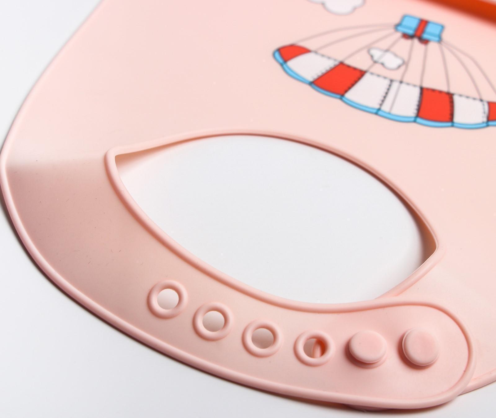 Нагрудник для кормления «Воздушный шар» силиконовый с карманом, цвет розовый