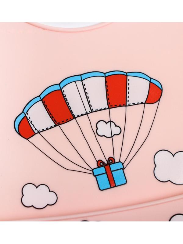 Нагрудник для кормления «Воздушный шар» силиконовый с карманом, цвет розовый