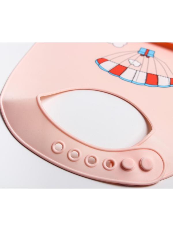 Нагрудник для кормления «Воздушный шар» силиконовый с карманом, цвет розовый