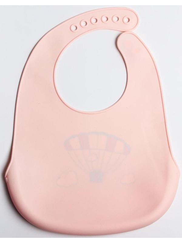 Нагрудник для кормления «Воздушный шар» силиконовый с карманом, цвет розовый