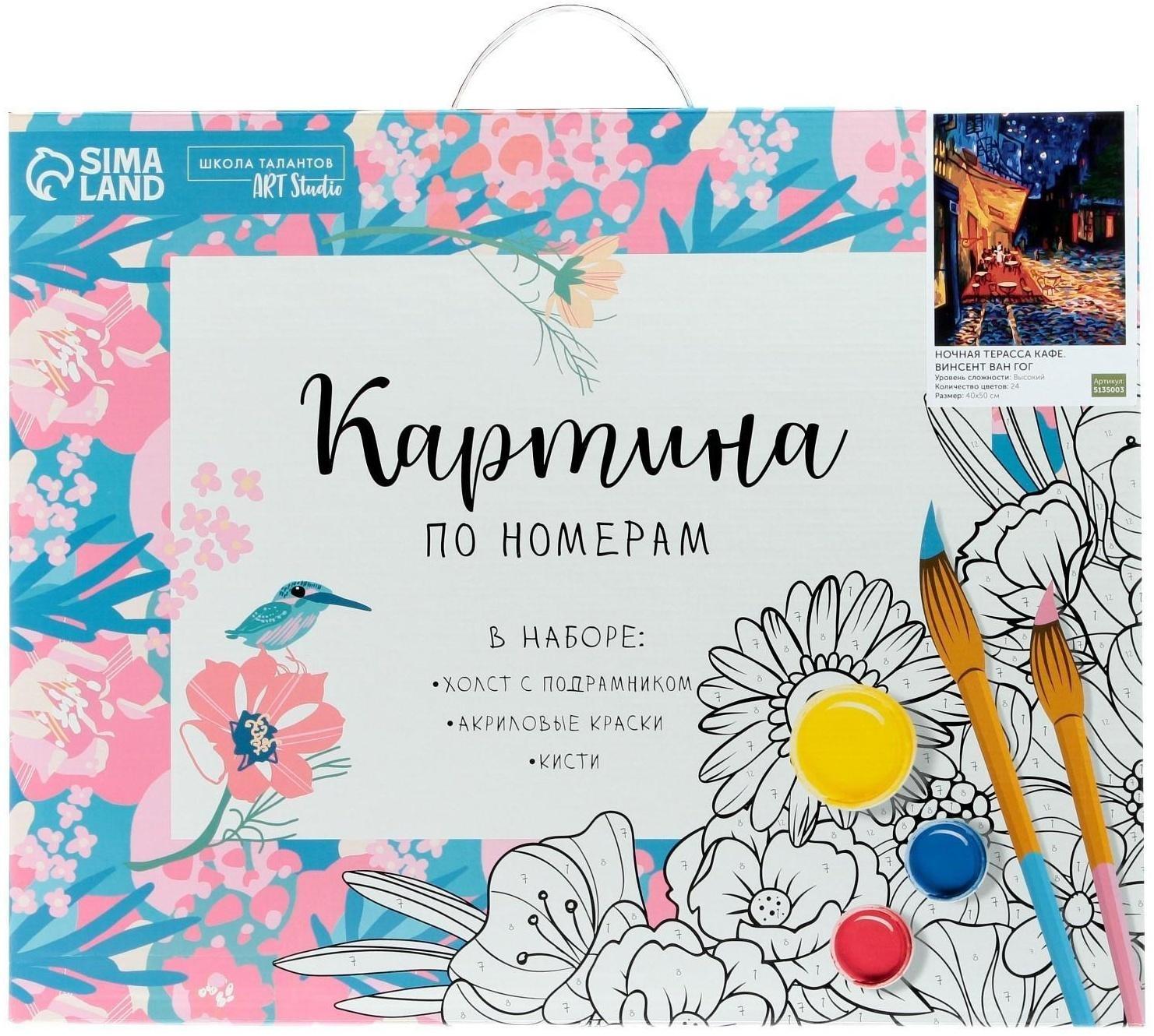 Картина по номерам на холсте с подрамником «Ночная терраса кафе» Винсент ван Гог 40х50 см