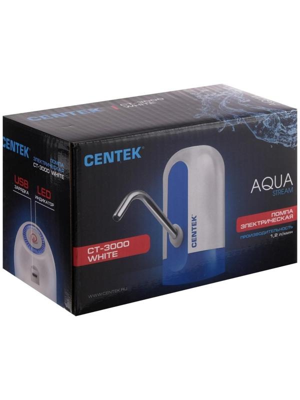 Помпа Centek CT-3000 White, электрическая, 5 Вт, 1.2 л/мин, 1200 мАч, от USB, бело-голубая