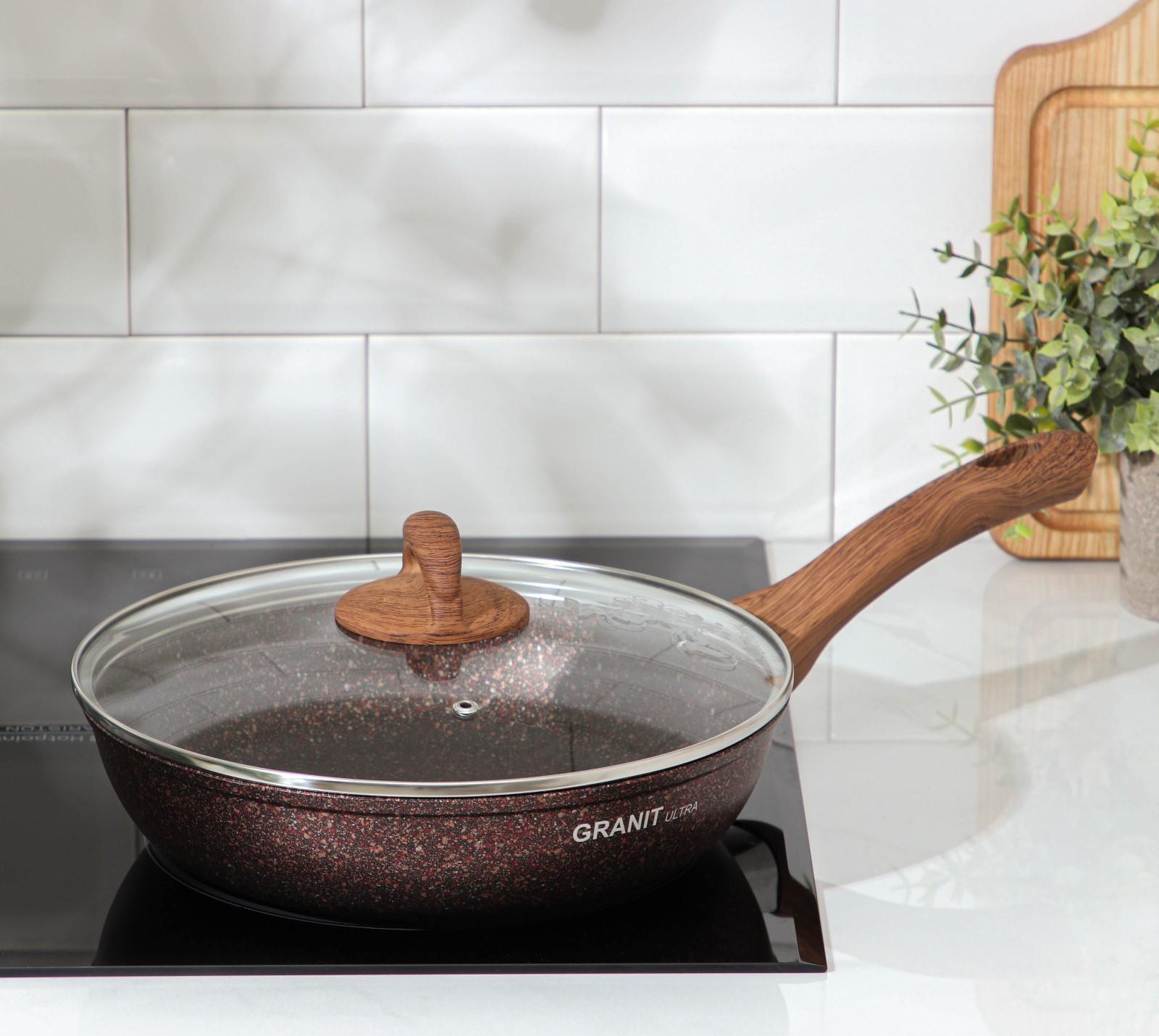 Сковорода Granit ultra red, d=26 см, пластиковая ручка, стеклянная крышка, антипригарное покрытие, цвет коричневый