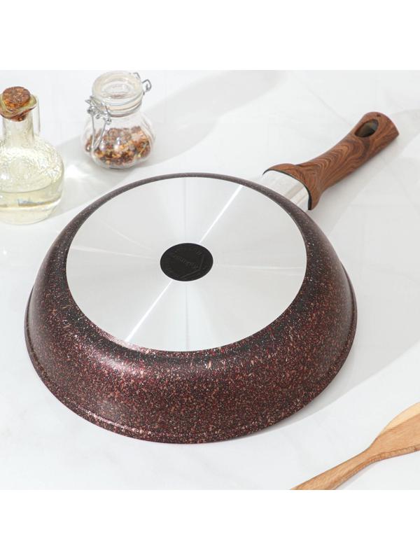 Сковорода Granit ultra red, d=26 см, пластиковая ручка, стеклянная крышка, антипригарное покрытие, цвет коричневый