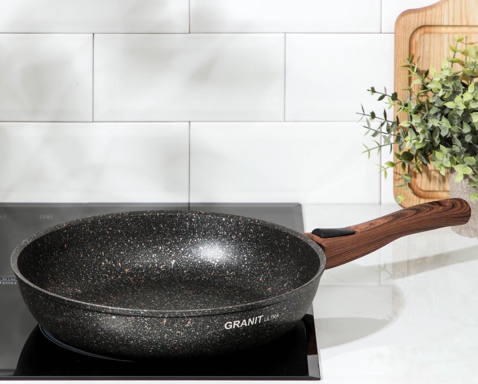Сковорода Granit ultra original, d=28 см, съёмная ручка, антипригарное покрытие, цвет чёрный