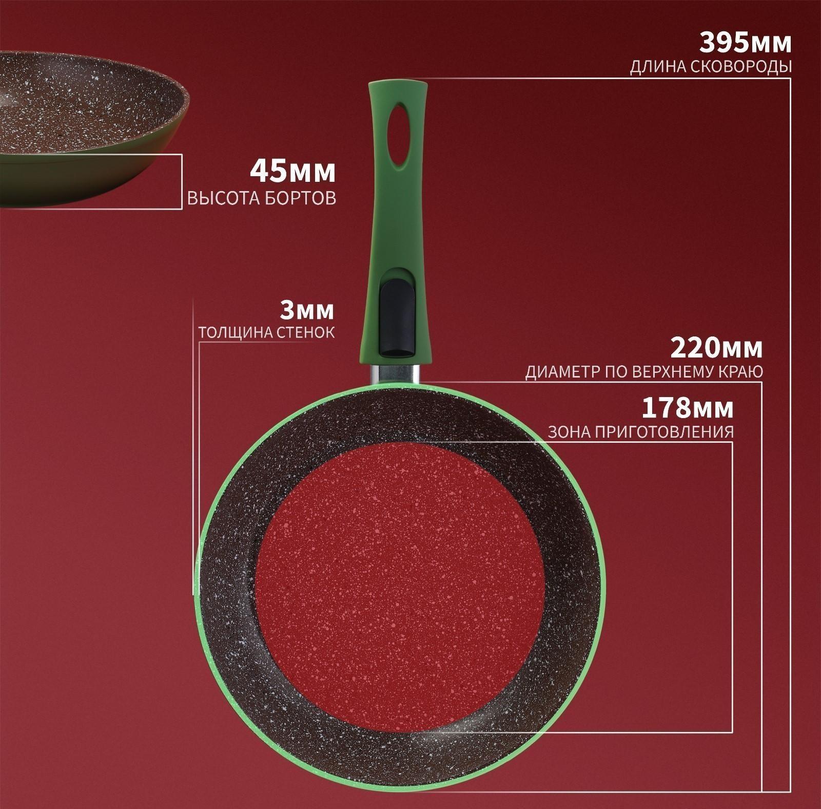 Сковорода кованая Magistro Avocado, d=22 см, съёмная ручка, антипригарное покрытие, индукция, цвет зелёный