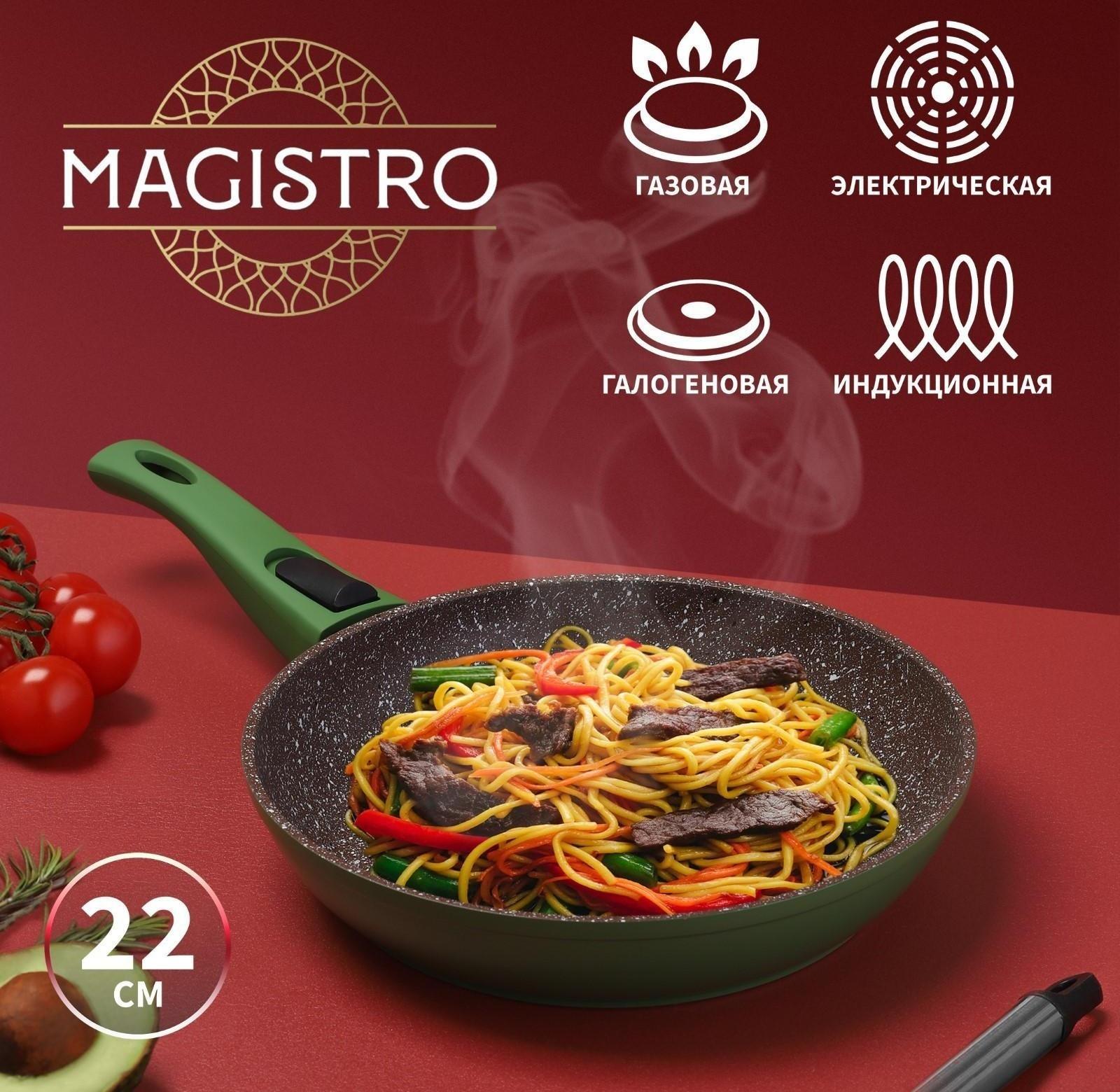 Сковорода кованая Magistro Avocado, d=22 см, съёмная ручка, антипригарное покрытие, индукция, цвет зелёный